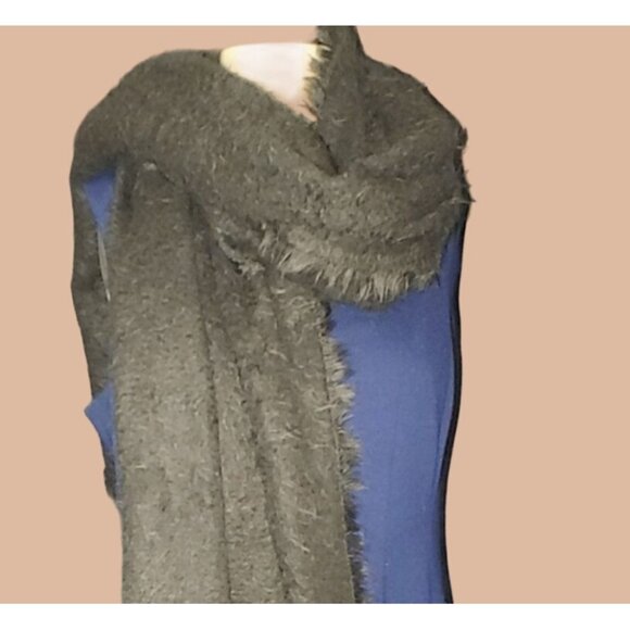 Large Free People Dark Grey Black Fuzzy Scarf Shawl 80 by 30 - Picture 1 of 14